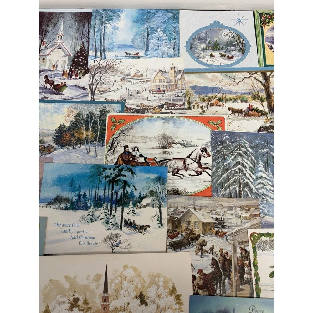 Vintage Christmas Cards Fronts ONLY Horses Scrapbooking Decoupage Lot 50+